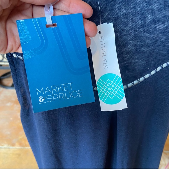 Market & Spruce Adelisa Embroidered Linen Knit Tank Size M Navy White Sleeveless - Picture 13 of 15